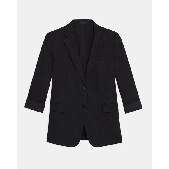 NWT Theory Women's Rolled Sleeve Better Linen Single Breasted Blazer in Black 0 - Picture 6 of 16